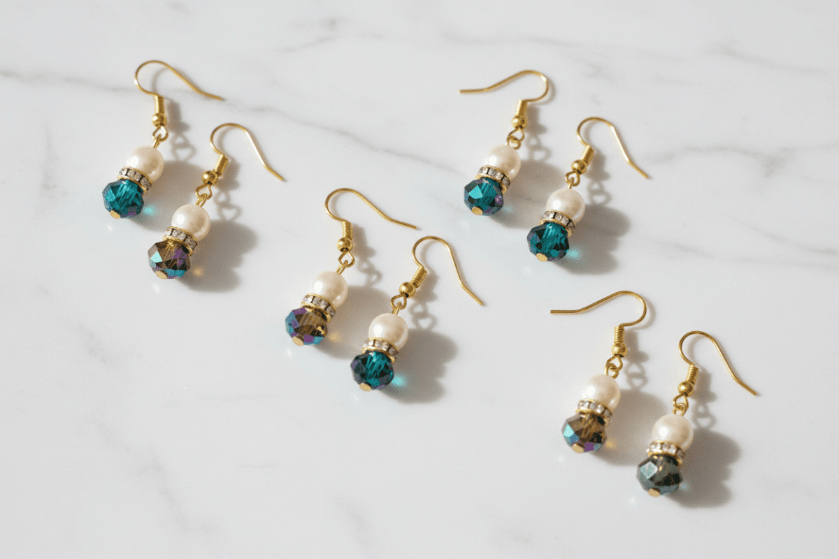 2 Bead Dangle Earrings (Pearl) Small - MoonShadow Creations