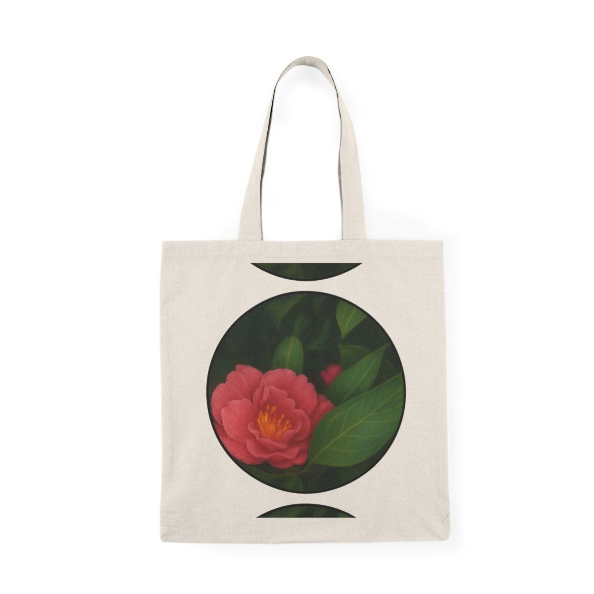 Floral Natural Tote Bag - Eco - Friendly Canvas Bag with Elegant Camellia Design - MoonShadow Creations