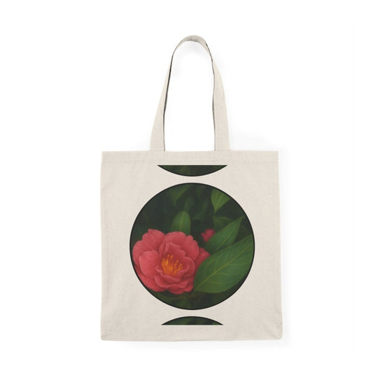 Floral Natural Tote Bag - Eco - Friendly Canvas Bag with Elegant Camellia Design - MoonShadow Creations