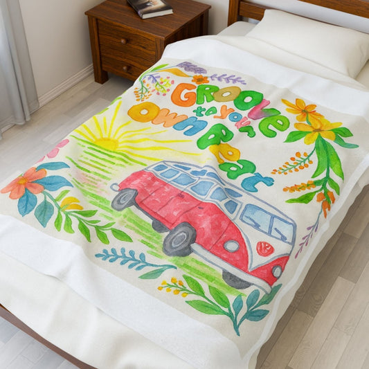 Groove to Your Own Beat Velveteen Plush Blanket – Cozy Floral Design for Relaxation and Travel - MoonShadow Creations