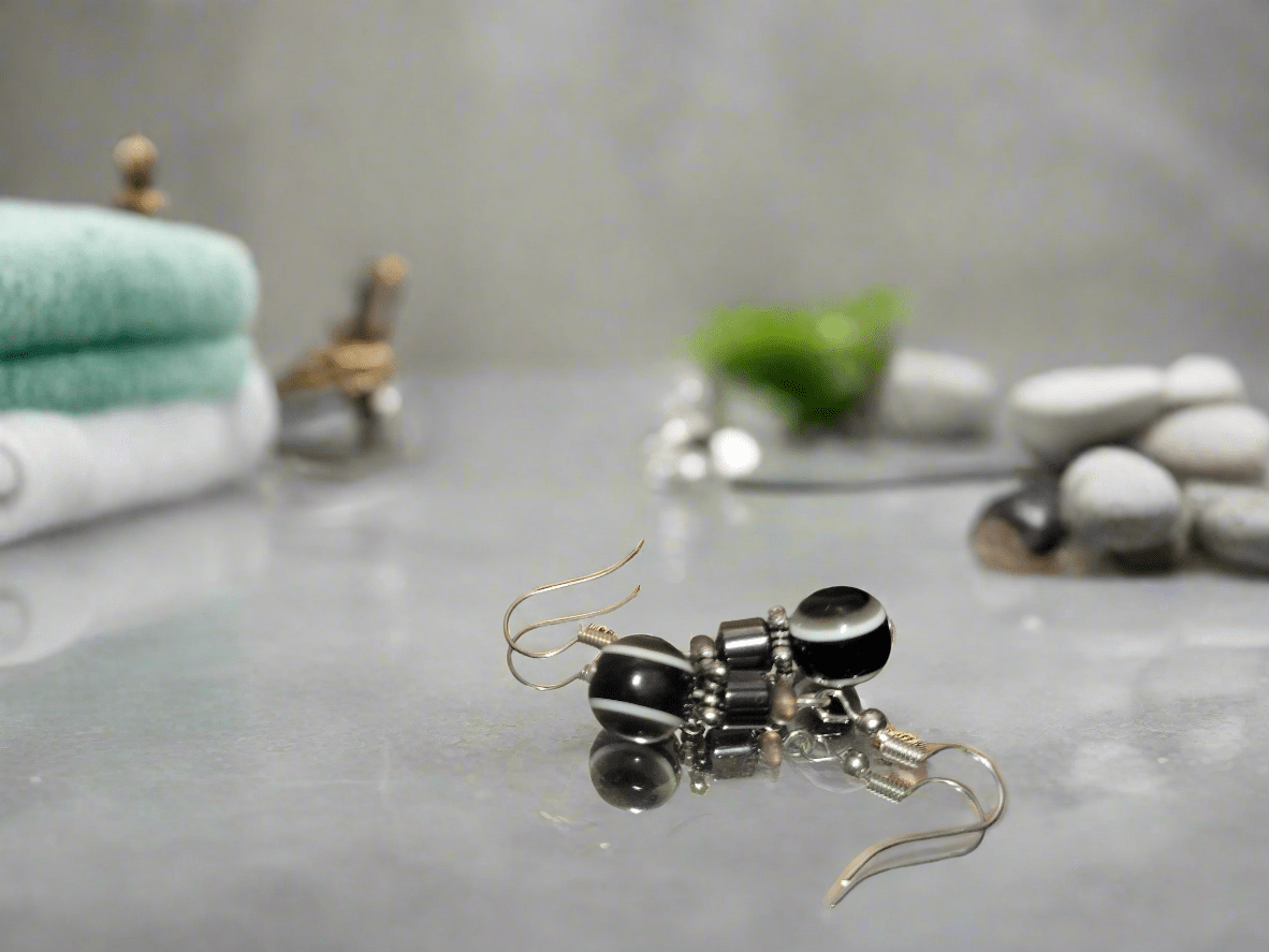 Evil Eye Black And Magnetic Earrings To Center The Mind - MoonShadow Creations